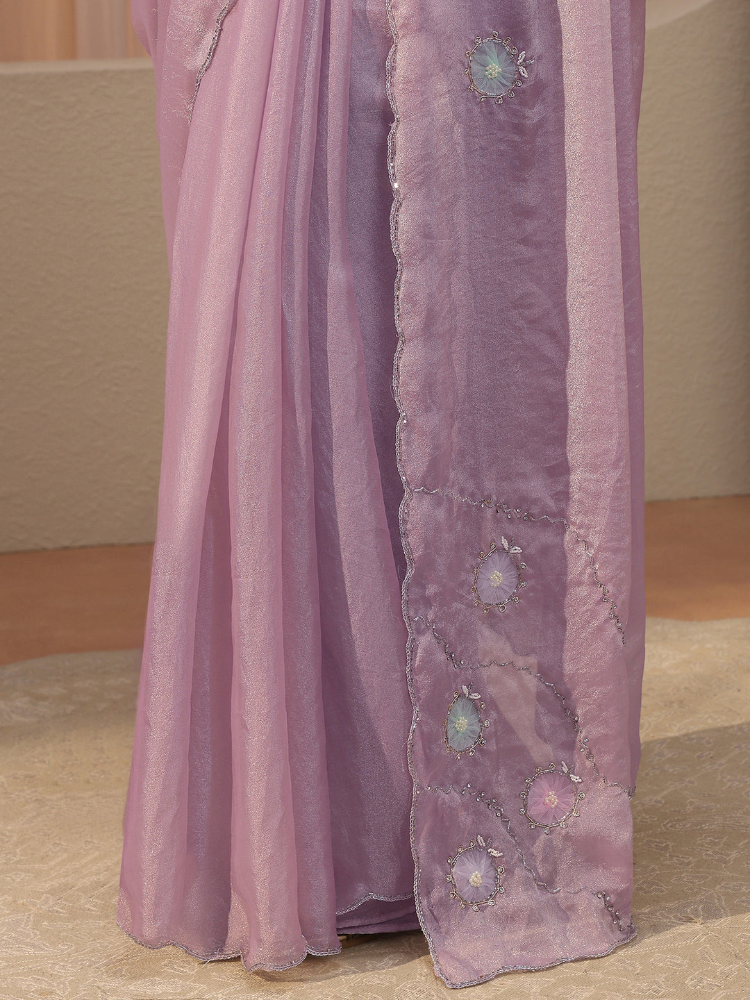 Lavender Embellished Tissue Saree