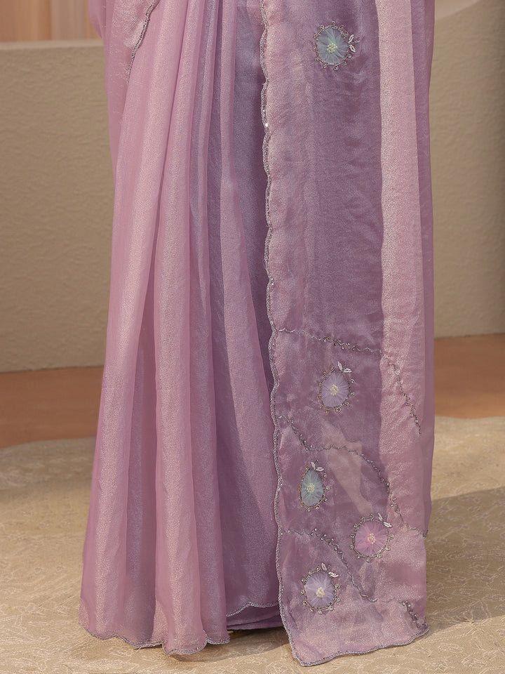 Lavender Embellished Tissue Saree