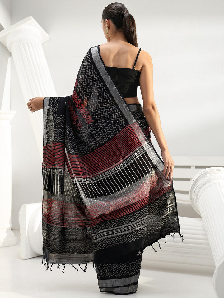 Black Printed Cotton saree