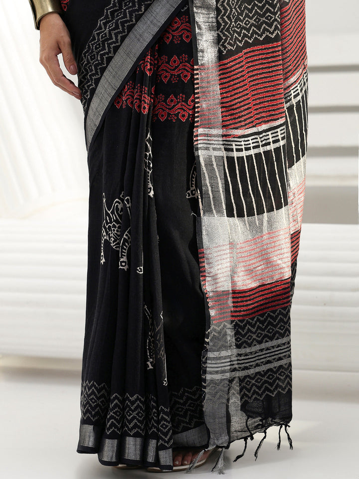 Black Printed Cotton saree