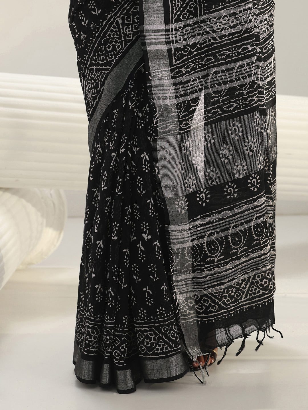 Libas Black Dabu Printed Cotton Saree