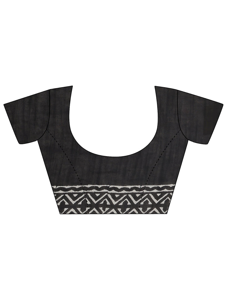 Black Dabu Print Cotton Saree