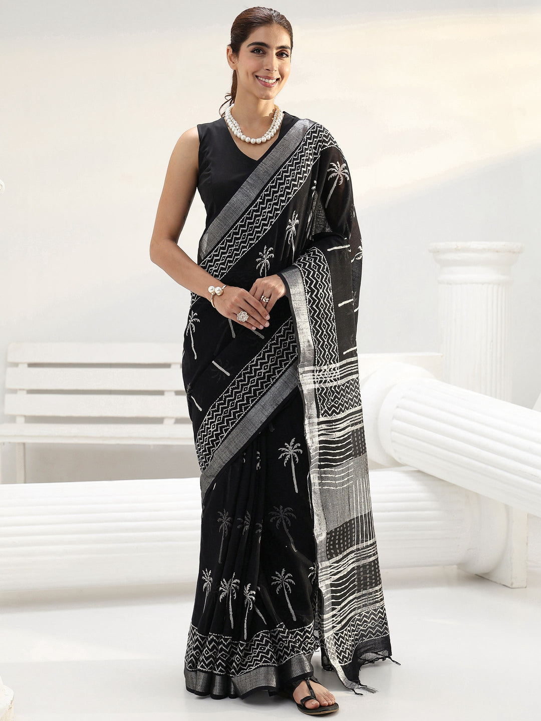 Black Printed Cotton saree
