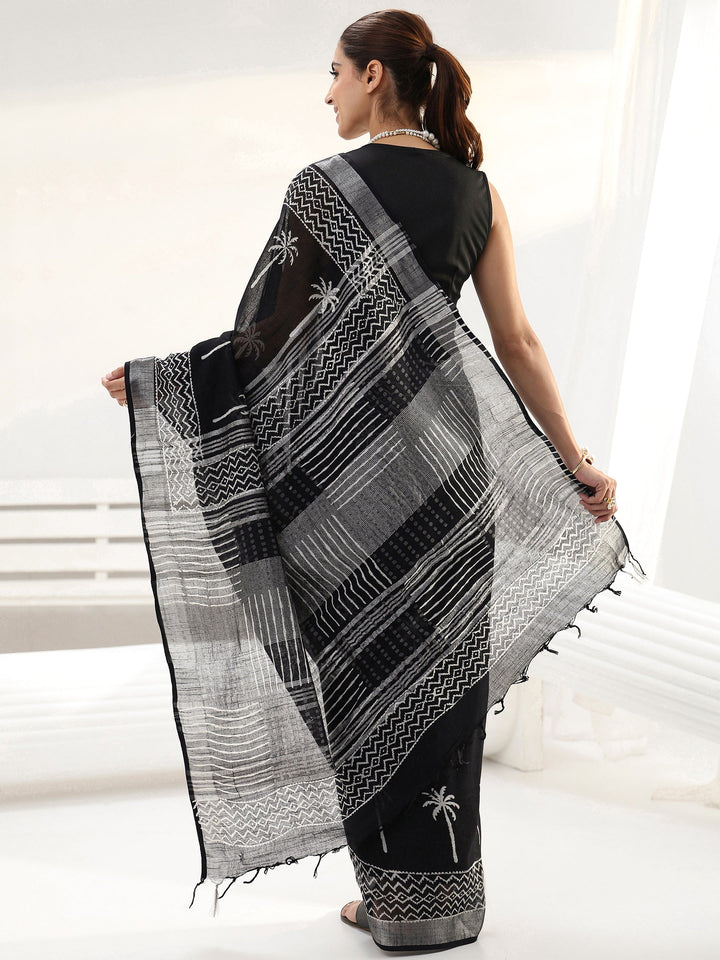 Black Printed Cotton saree