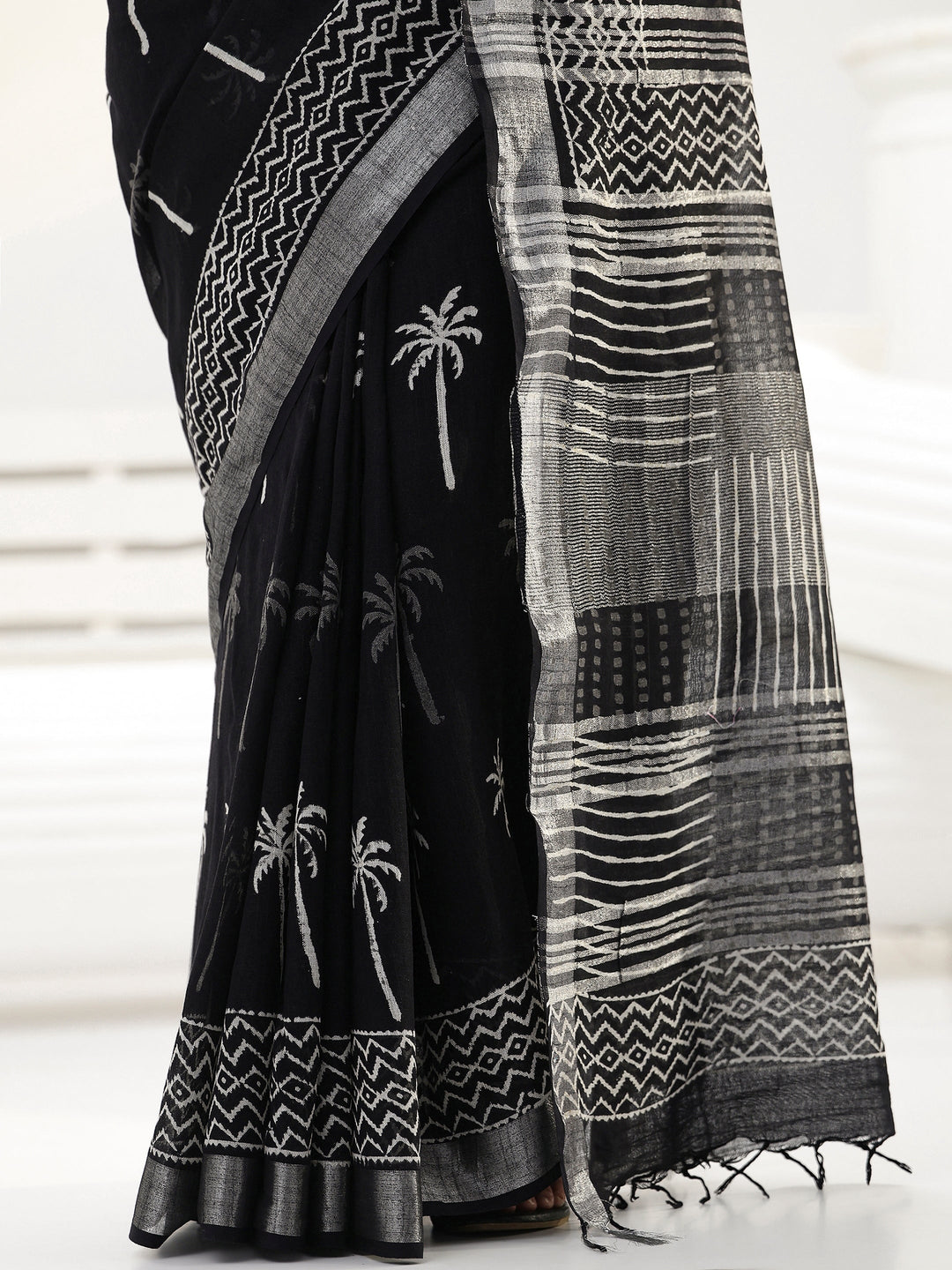 Black Printed Cotton saree