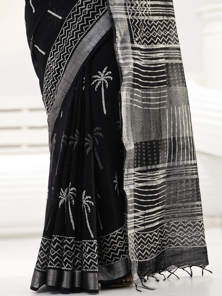 Black Printed Cotton saree