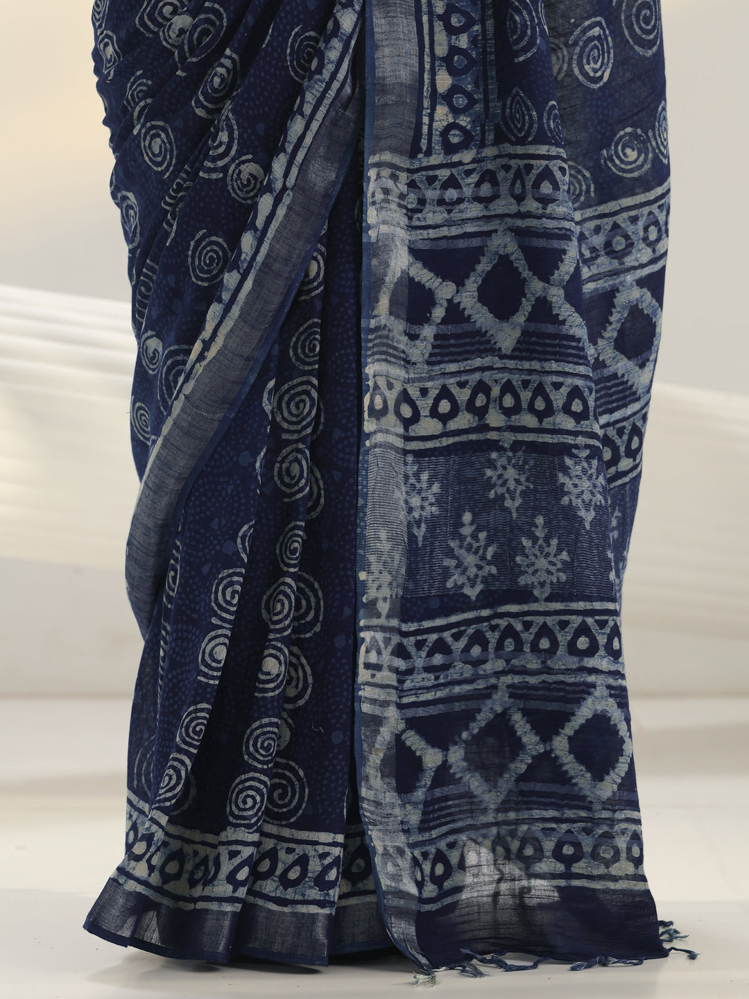 Indigo Dabu Print Cotton Saree