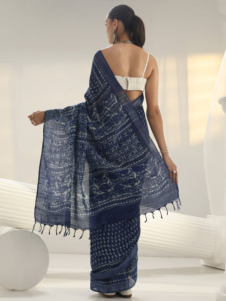Indigo Dabu Print Cotton Saree