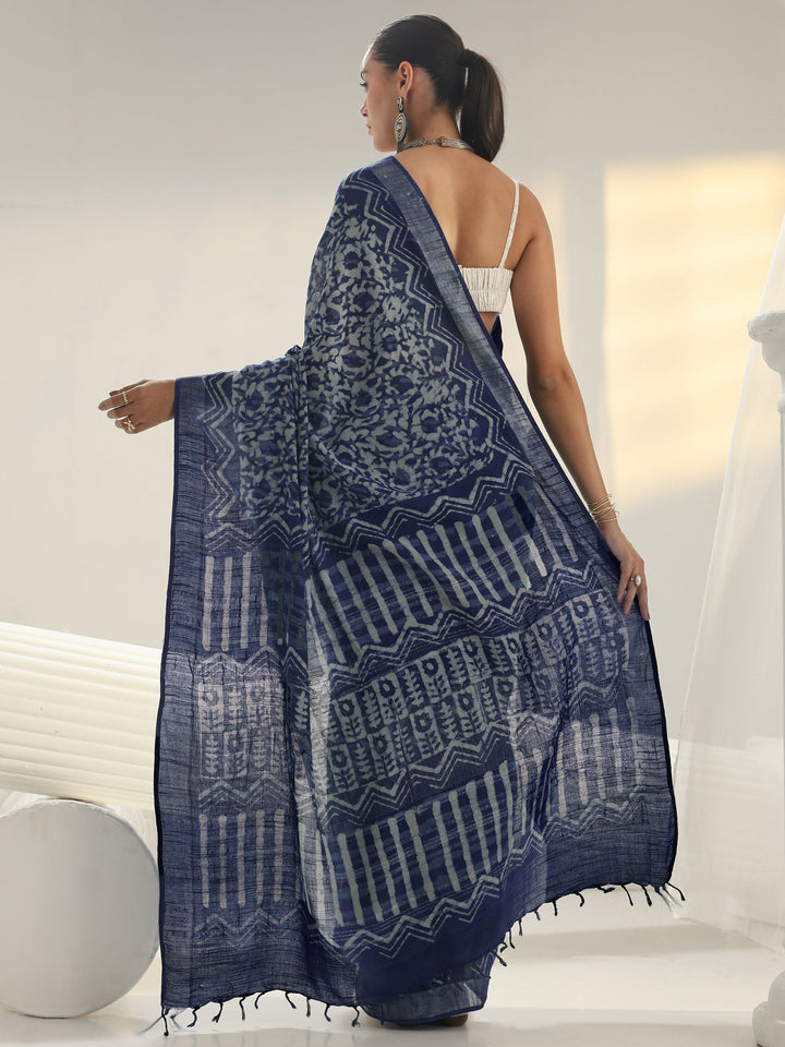 Indigo Dabu Print Cotton Saree