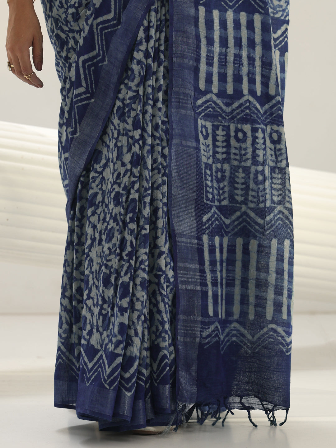 Indigo Dabu Print Cotton Saree