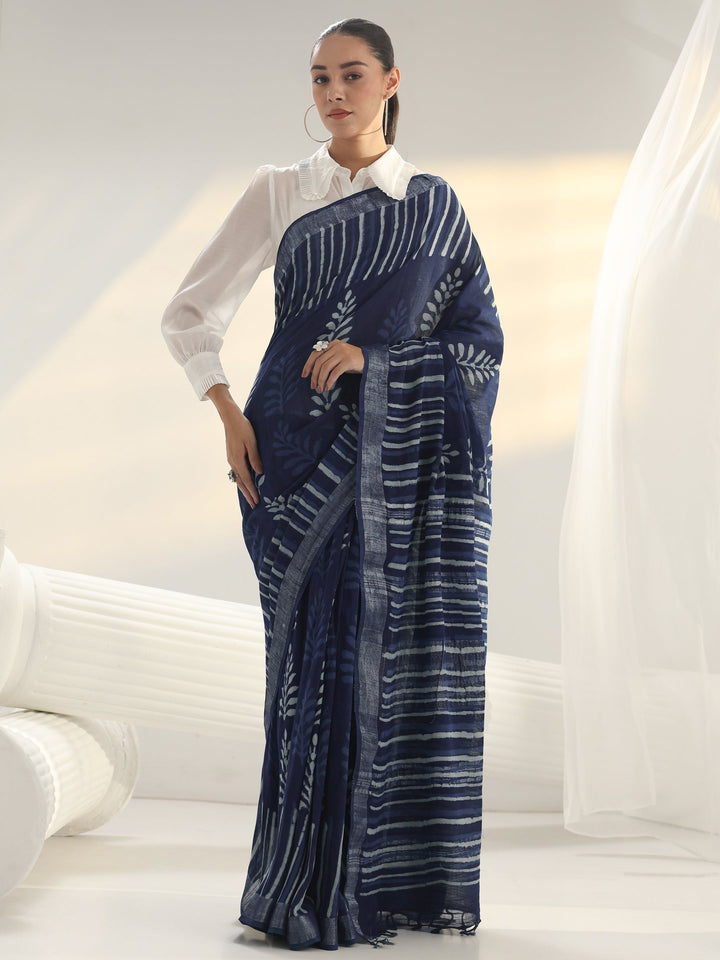 Indigo Dabu Print Cotton Saree