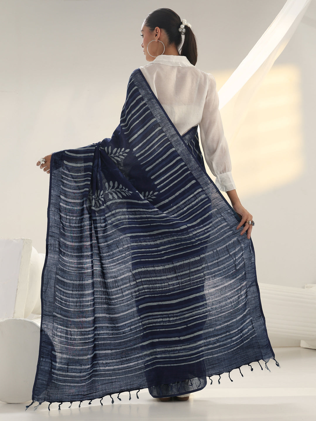 Indigo Dabu Print Cotton Saree