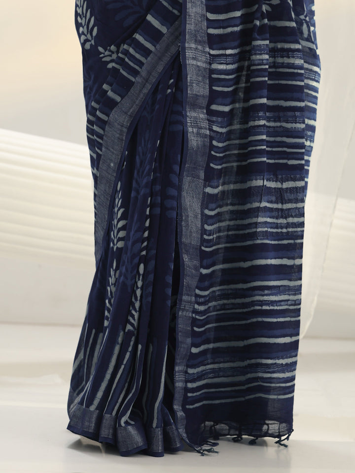 Indigo Dabu Print Cotton Saree