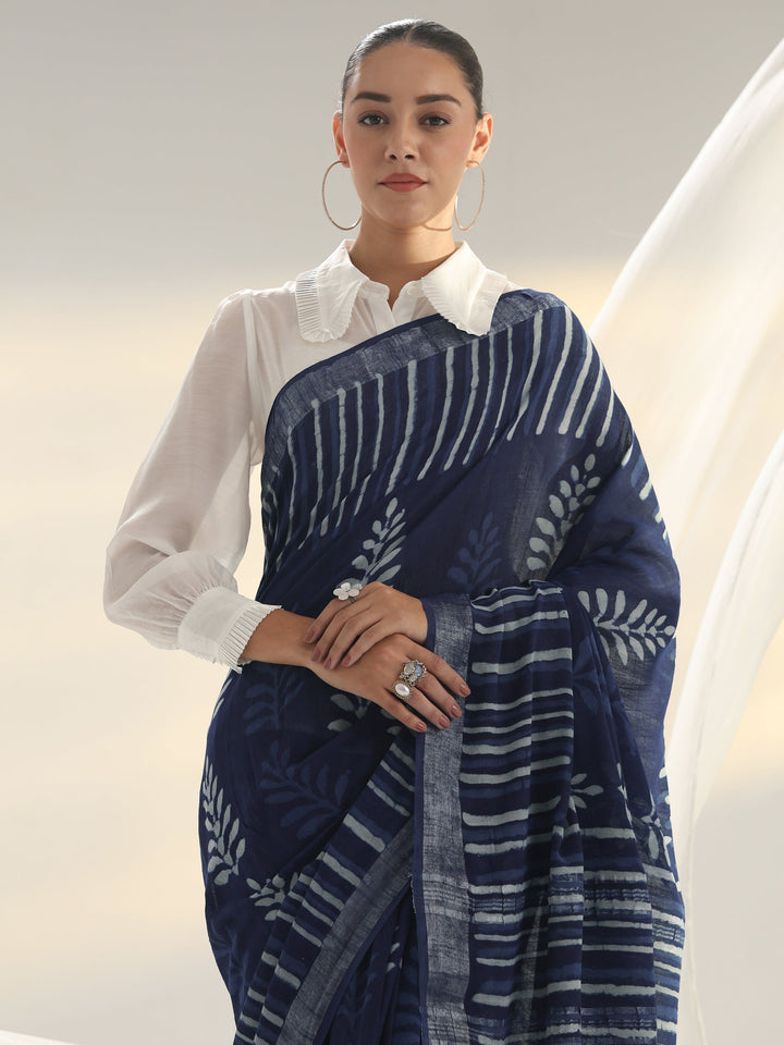Indigo Dabu Print Cotton Saree