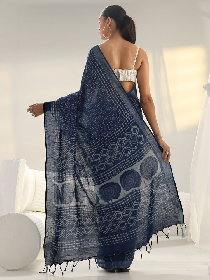 Indigo Dabu Print Cotton Saree