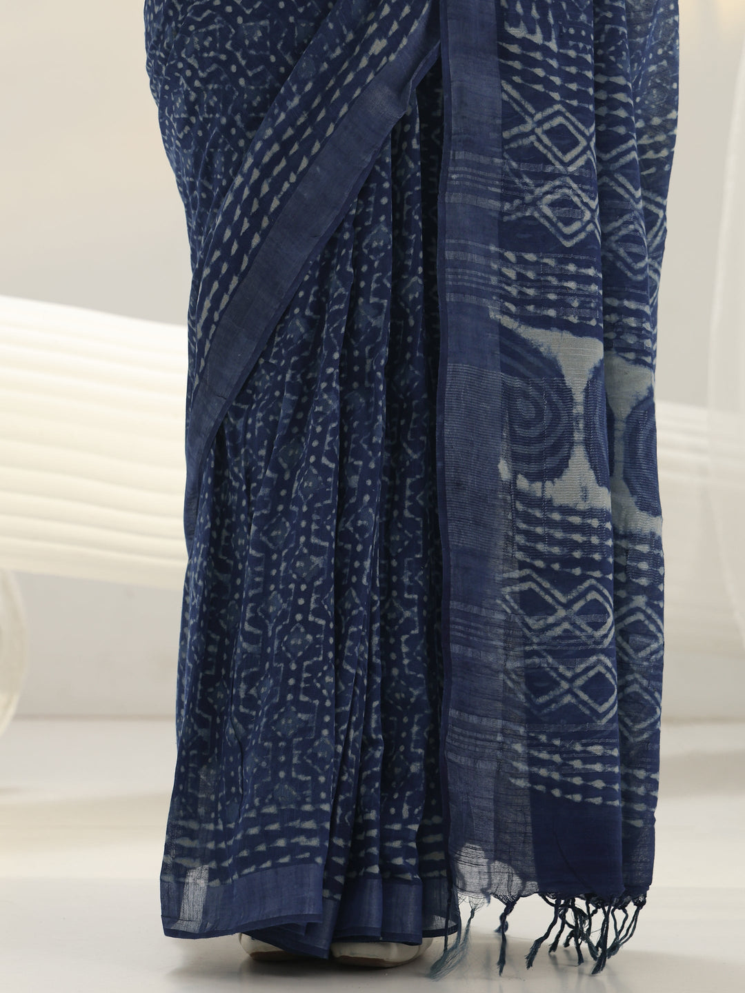 Indigo Dabu Print Cotton Saree