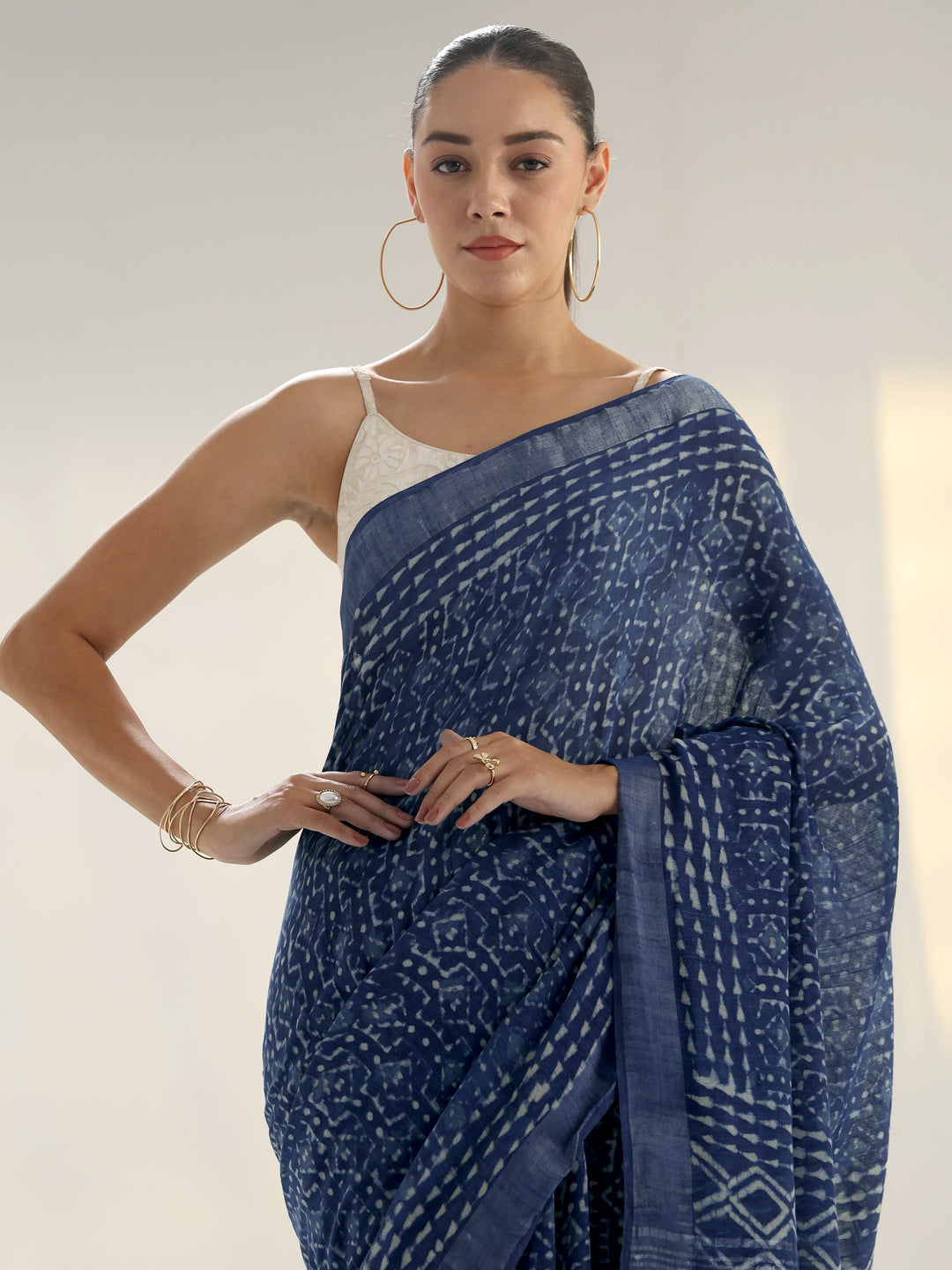 Indigo Dabu Print Cotton Saree