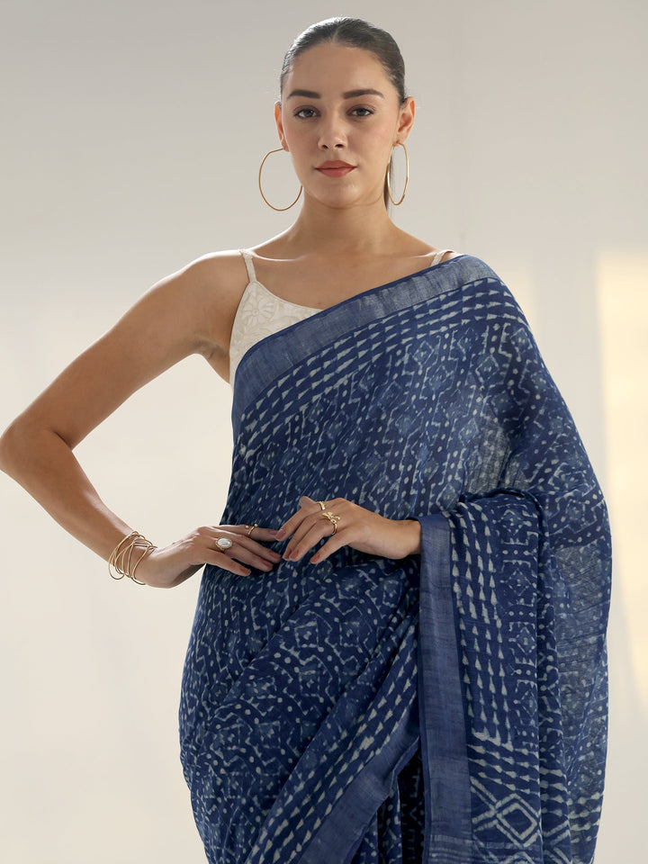 Indigo Dabu Print Cotton Saree