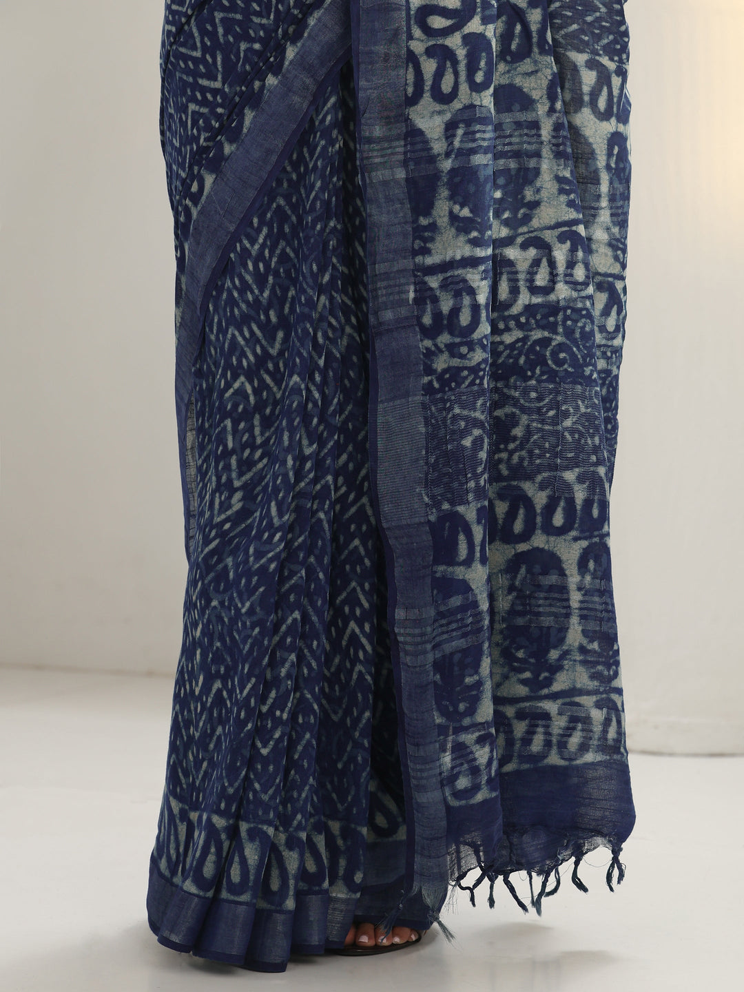 Indigo Dabu Print Cotton Saree