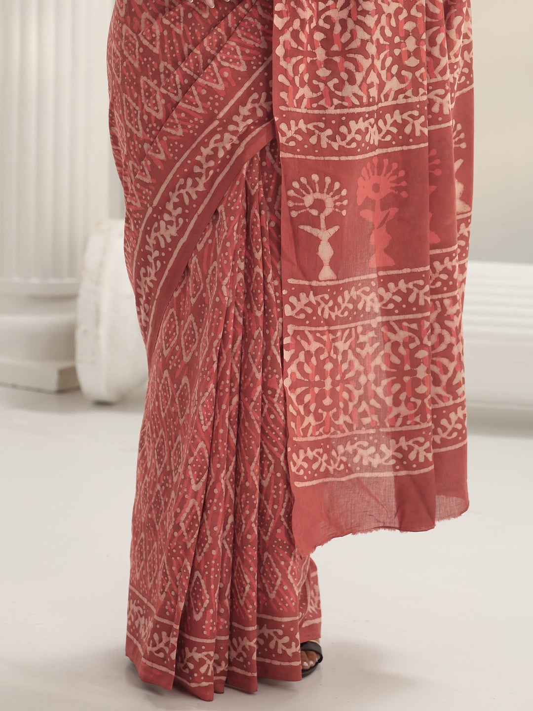 Pink Dabu Print Cotton Saree