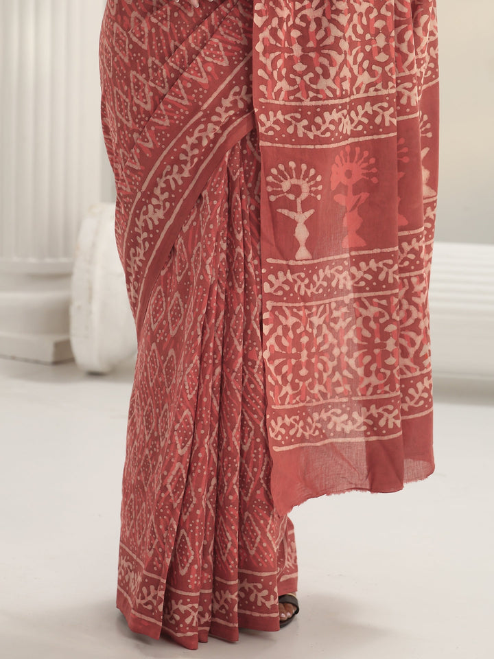 Pink Dabu Print Cotton Saree