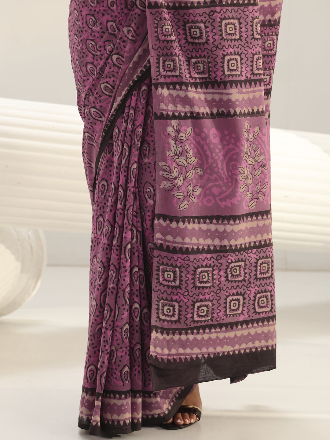 Pink Dabu Print Cotton Saree