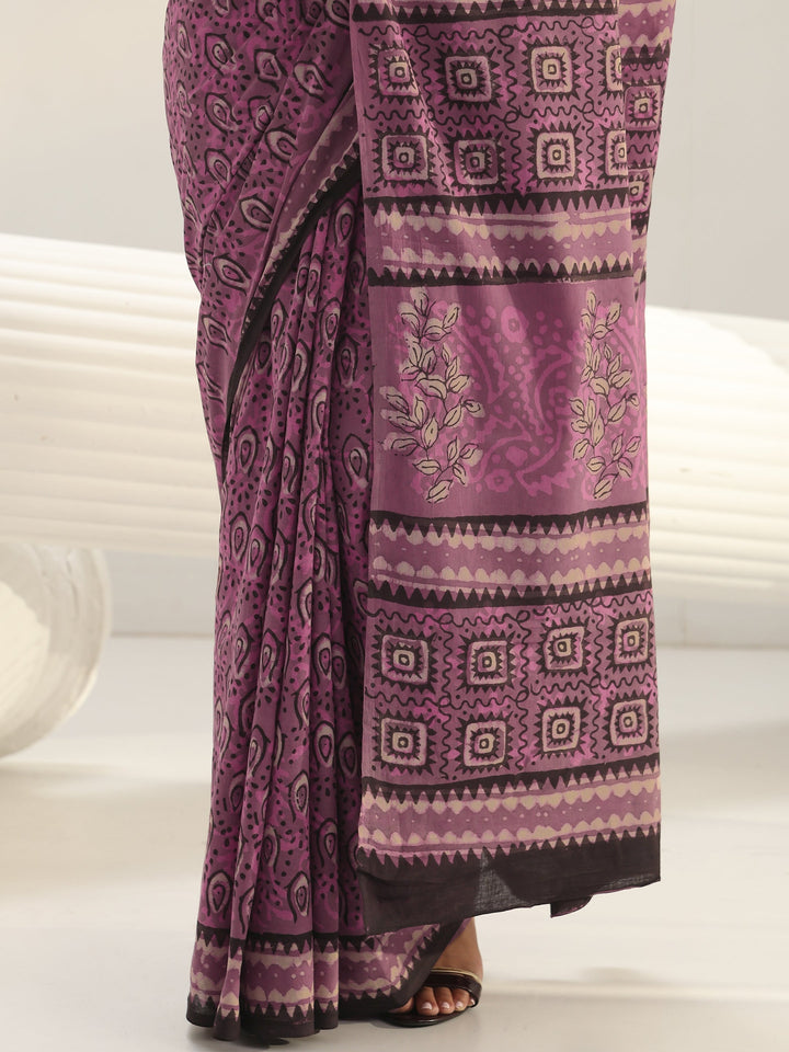 Pink Dabu Print Cotton Saree