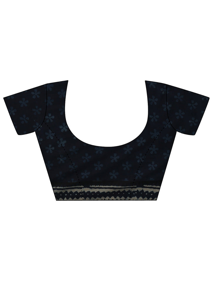 Indigo Dabu Print Cotton Saree