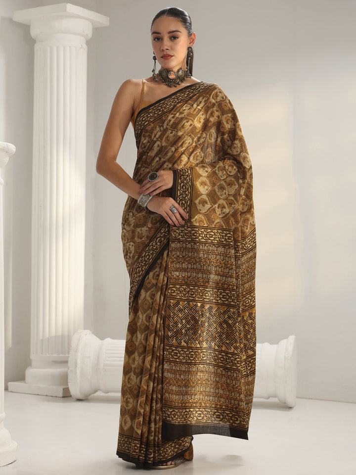 Green Bagru Print Cotton Saree
