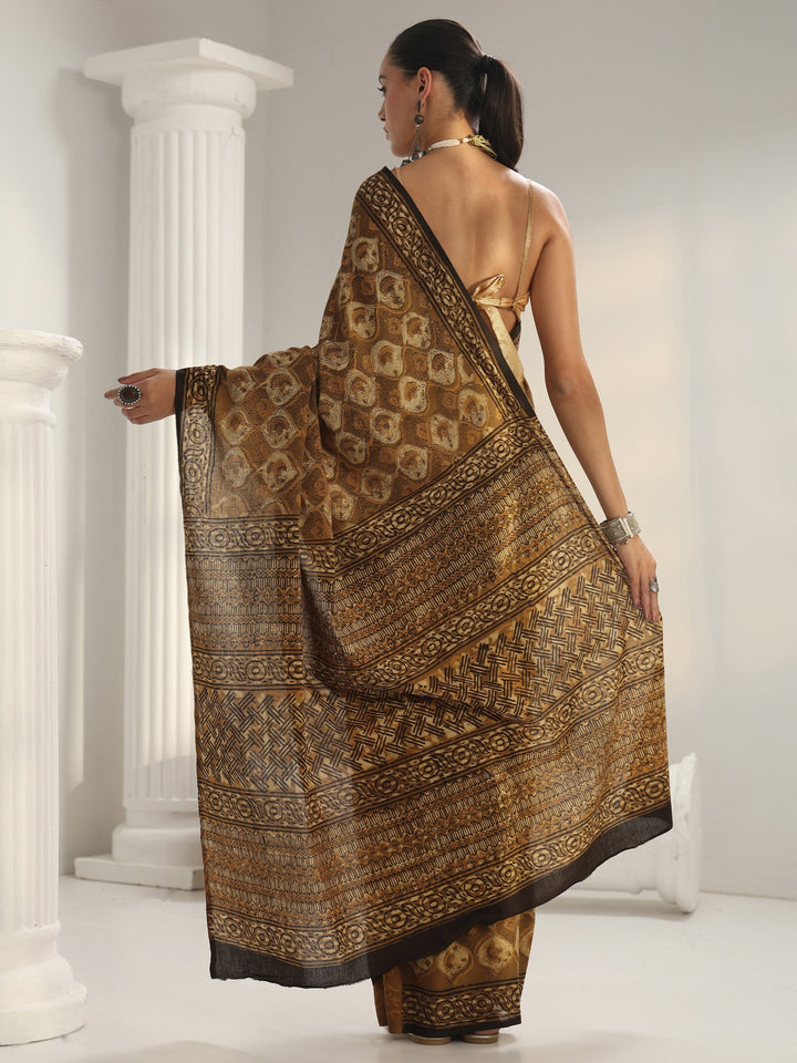 Green Bagru Print Cotton Saree