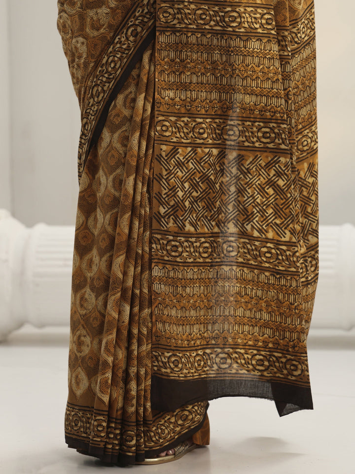 Green Bagru Print Cotton Saree