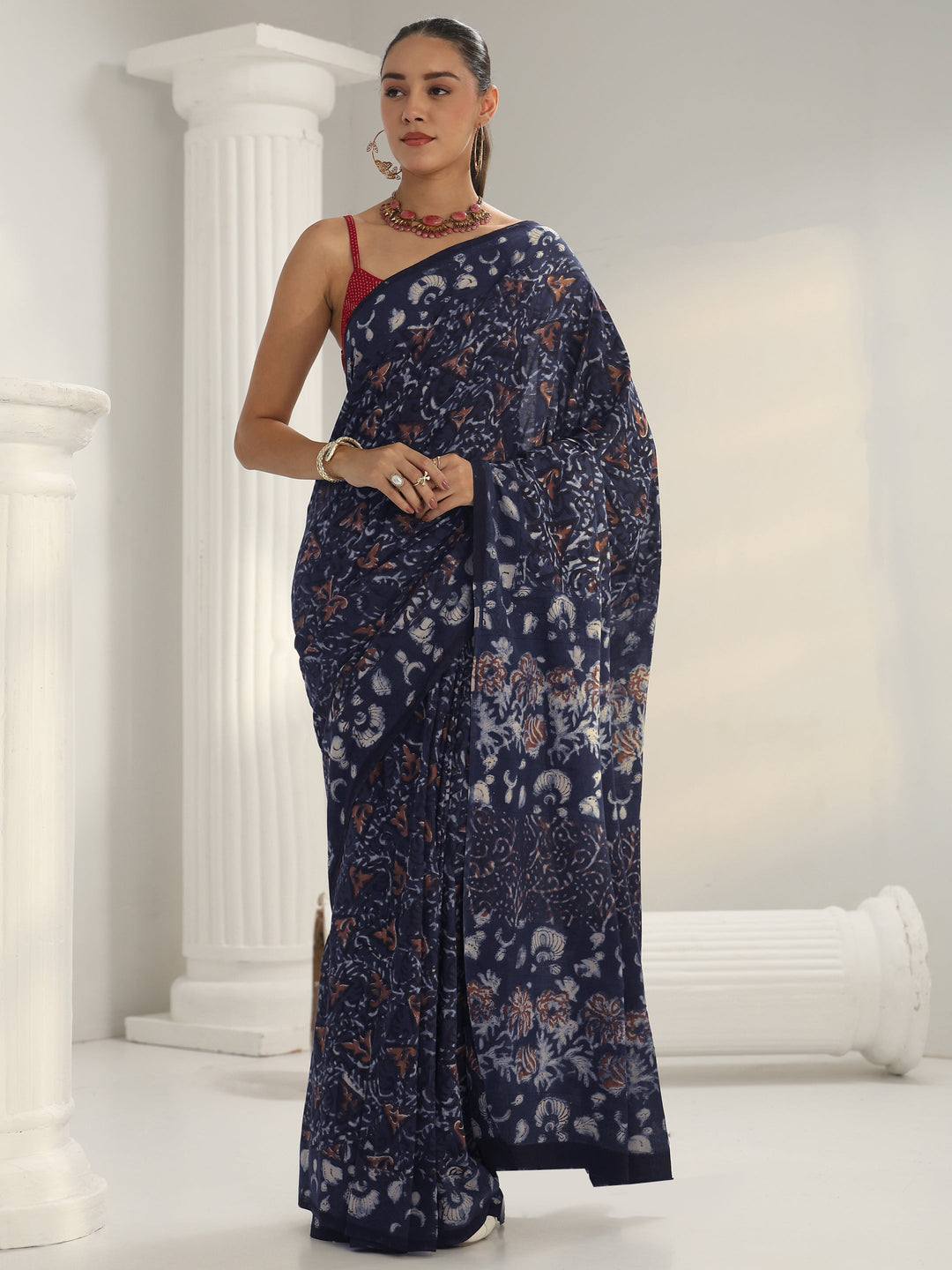 Indigo Dabu Print Cotton Saree