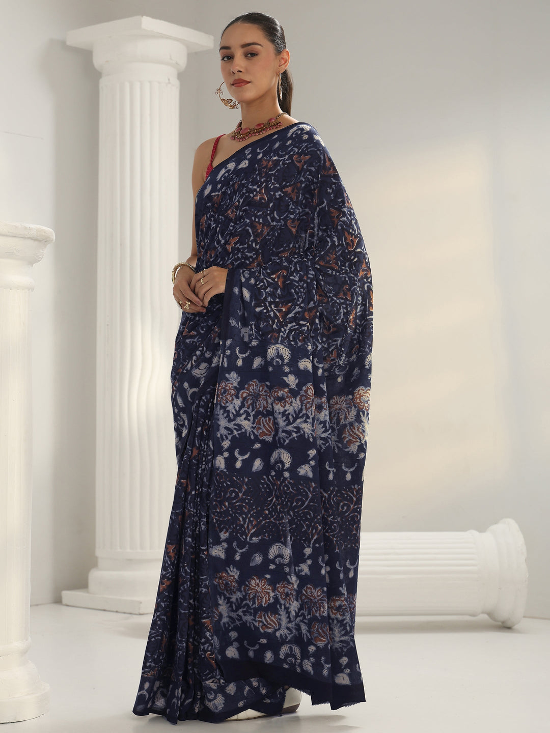 Indigo Dabu Print Cotton Saree