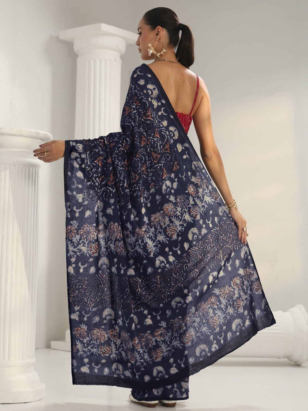Indigo Dabu Print Cotton Saree
