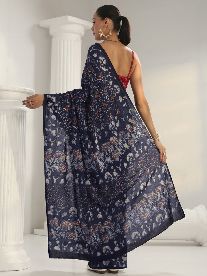 Indigo Dabu Print Cotton Saree