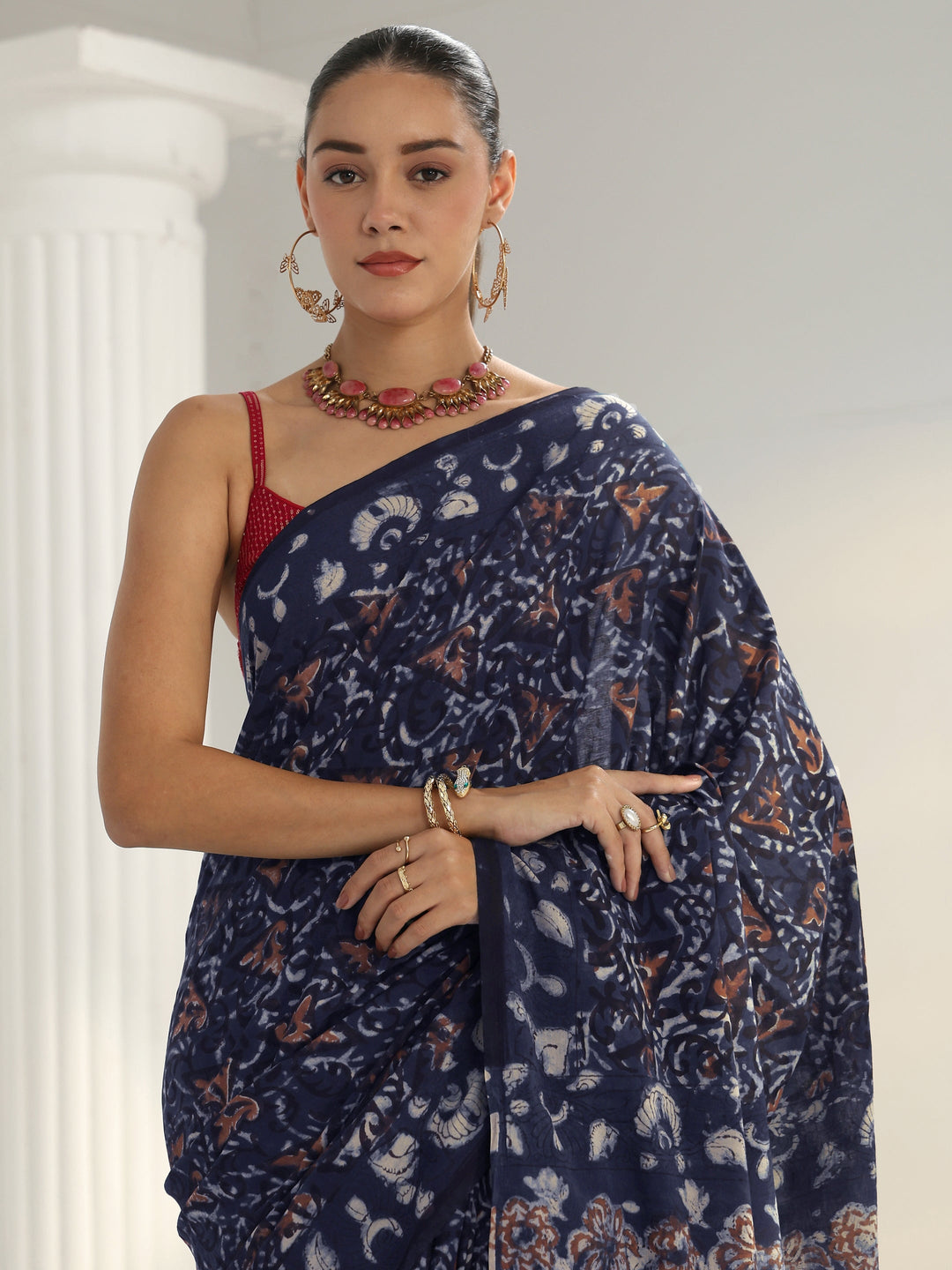 Indigo Dabu Print Cotton Saree