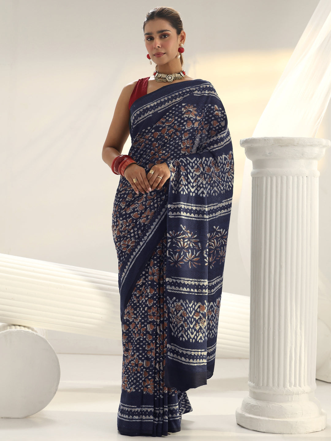 Indigo Dabu Print Cotton Saree