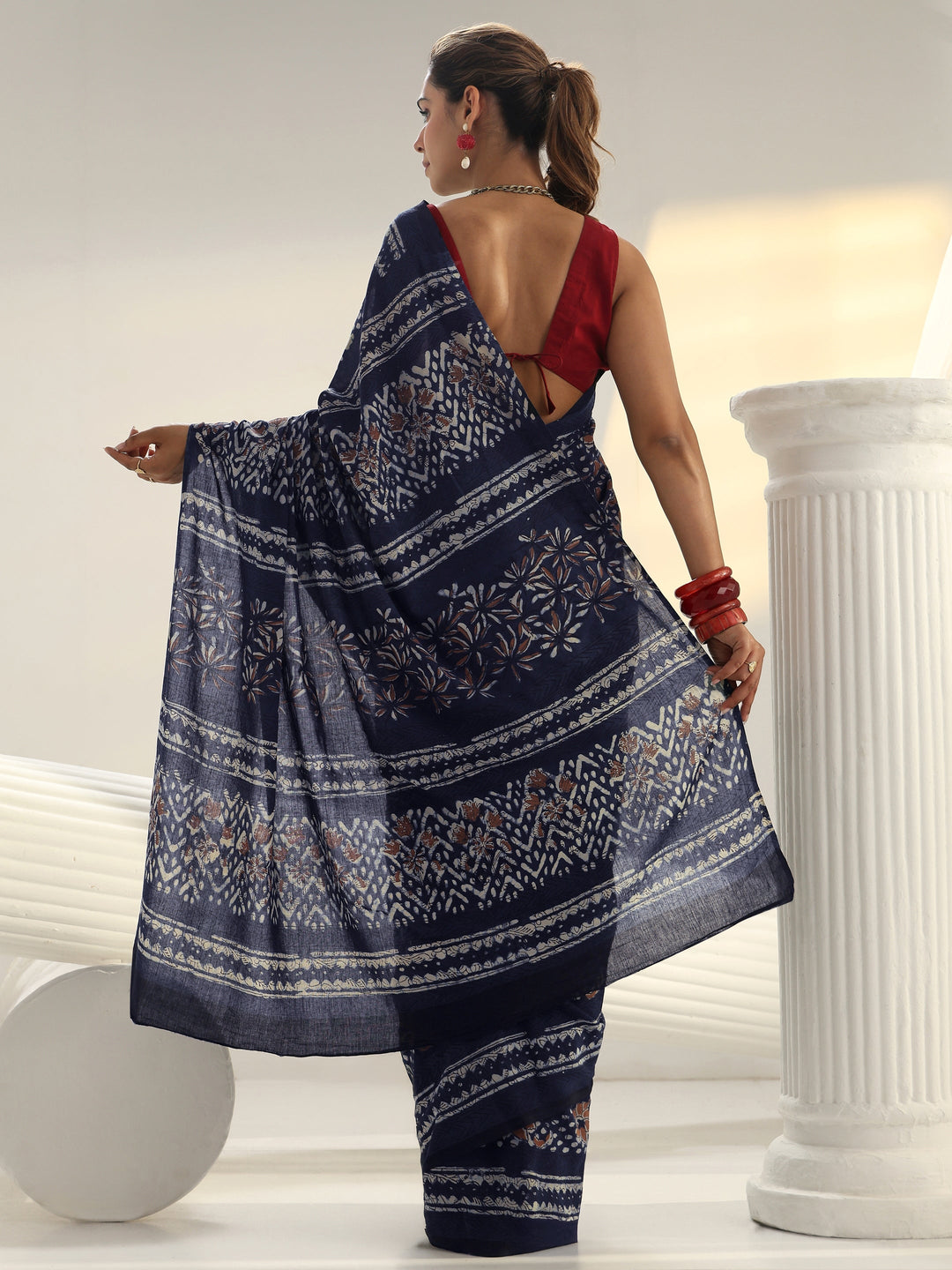 Indigo Dabu Print Cotton Saree