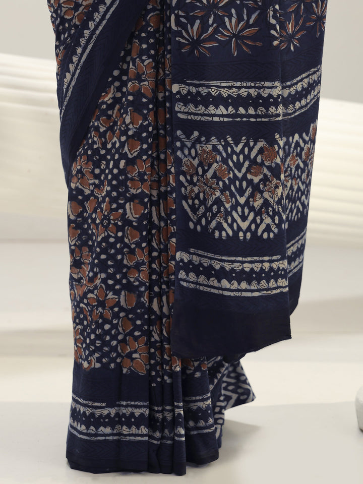 Indigo Dabu Print Cotton Saree