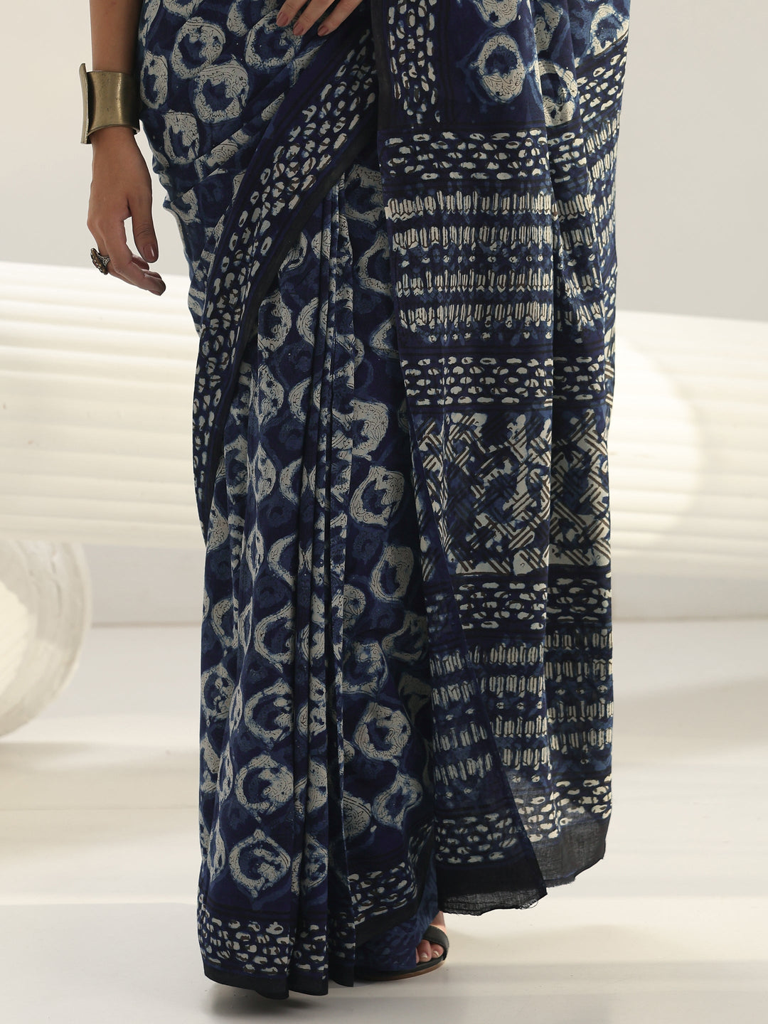 Indigo Bagru Print Cotton Saree