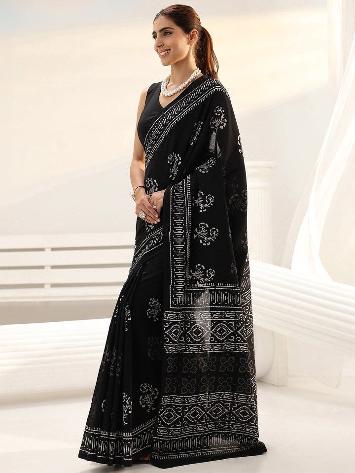 Blue Floral Printed Cotton Saree