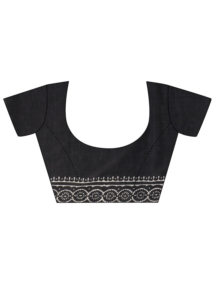 Black Block Print Cotton Saree