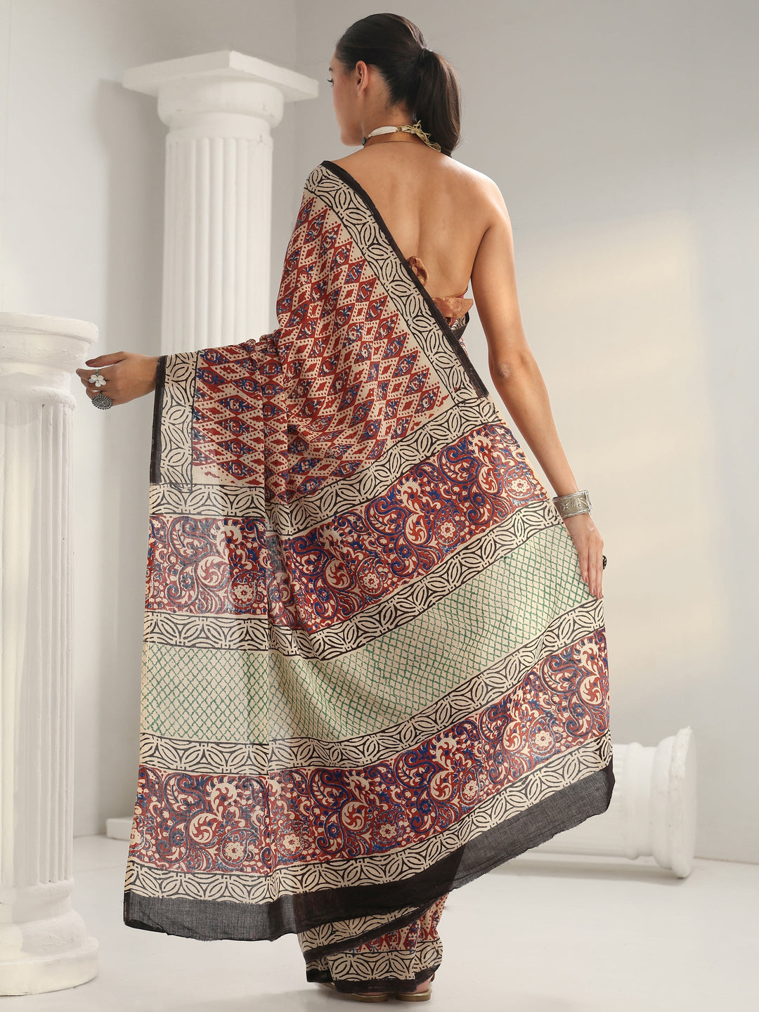 Red Dabu Print Cotton Saree