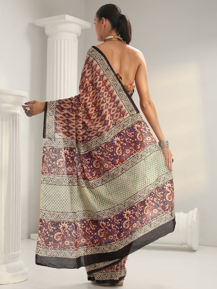 Red Dabu Print Cotton Saree