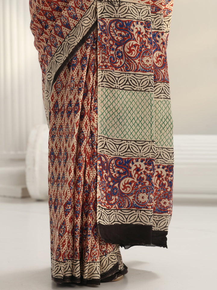 Red Dabu Print Cotton Saree