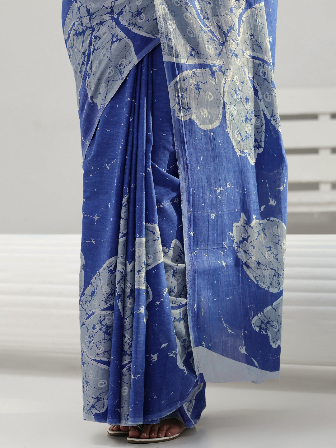 Blue Floral Printed Cotton Saree