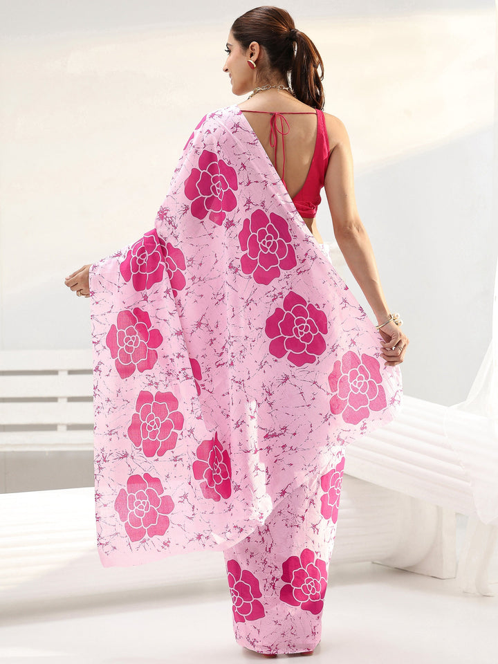 Pink Floral Printed Cotton saree