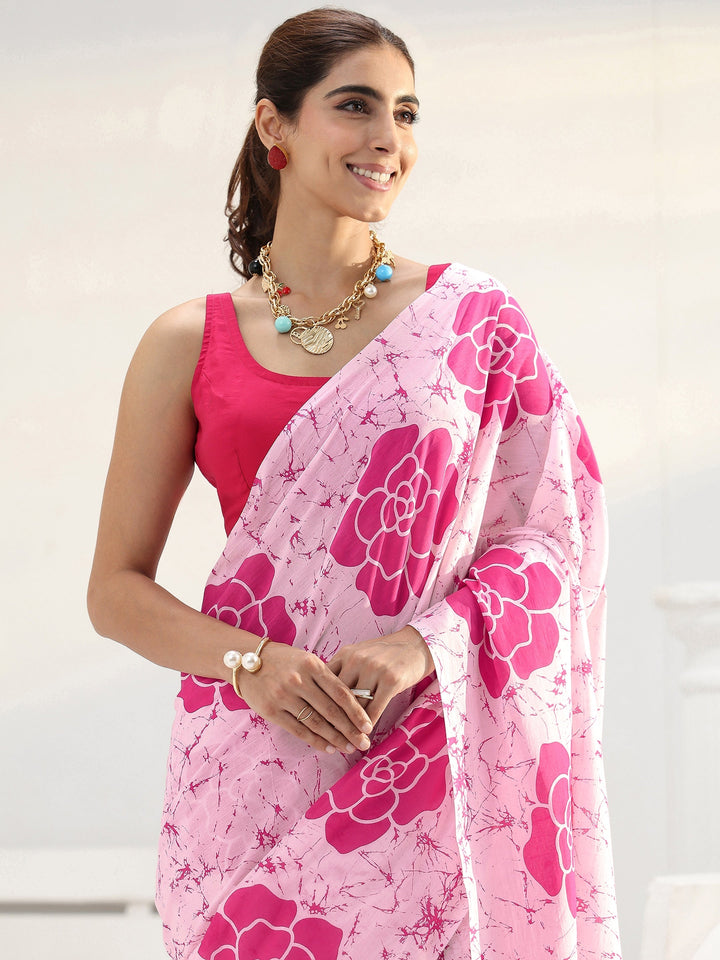 Pink Floral Printed Cotton saree
