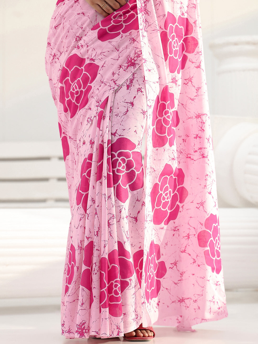 Pink Floral Printed Cotton saree
