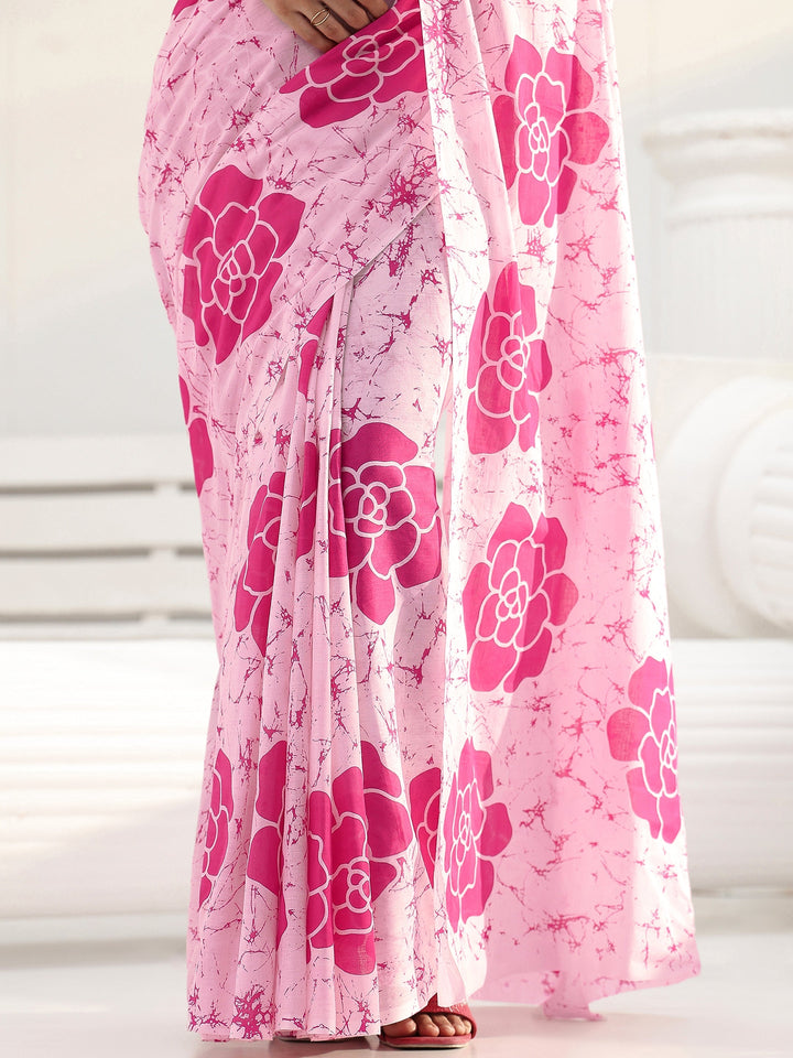 Pink Floral Printed Cotton saree